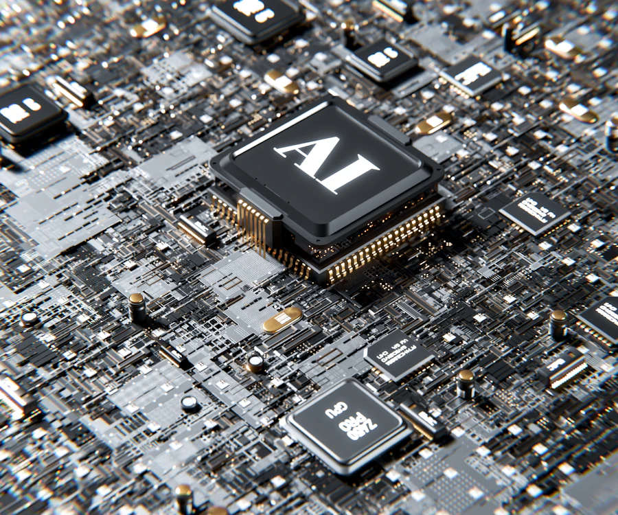 Close-up of an AI processor chip on a circuit board