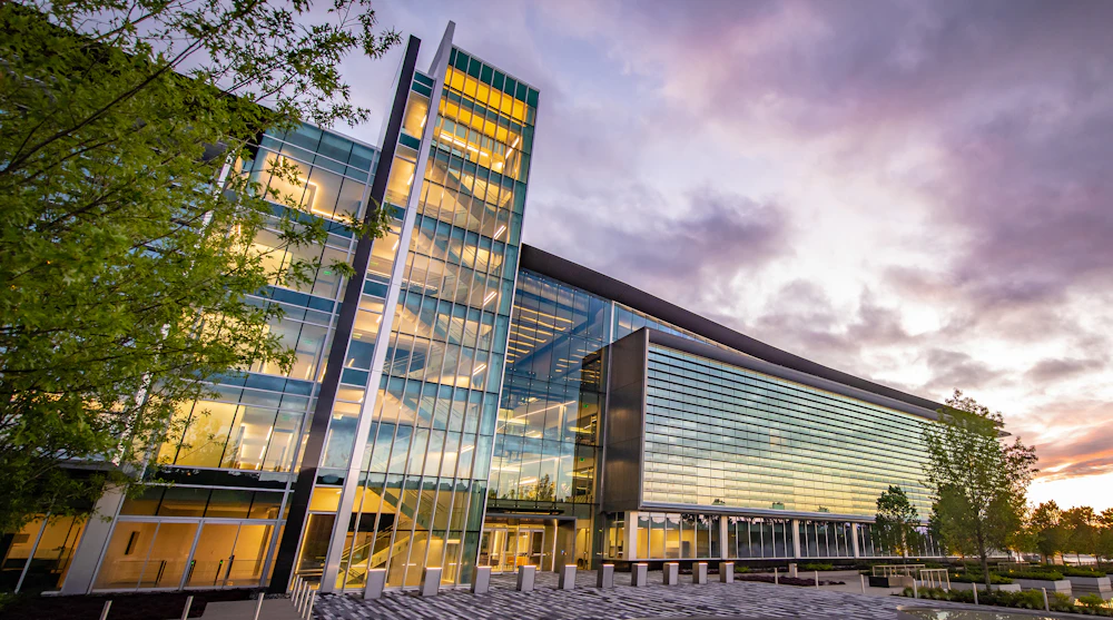 Modern glass corporate headquarters representing fintech operations